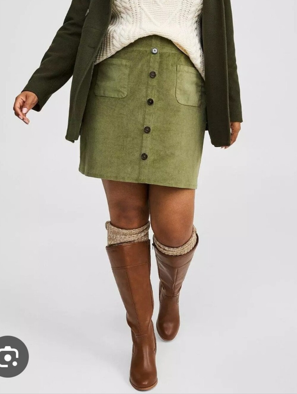 Torrid Olive Green Button-Front Corduroy Mini Skirt 2X